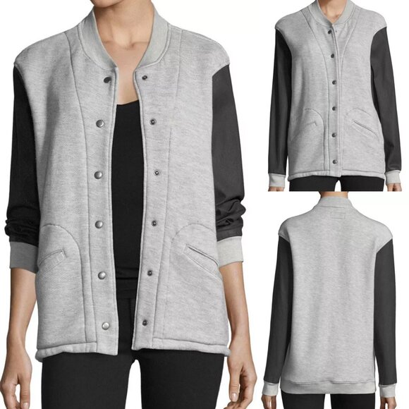 Current Elliott Classic Snap-Front The Classic Varsity Jacket S Wax Sleeves $358 - Picture 2 of 16